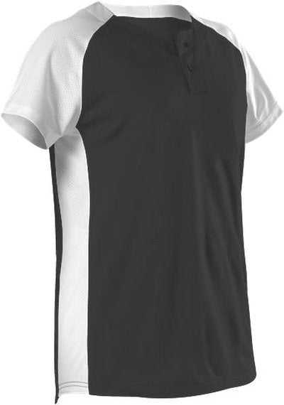 Alleson Athletic 522PDWG Girl&#39;s Two Button Fastpitch Jersey - Black White - HIT a Double - 1