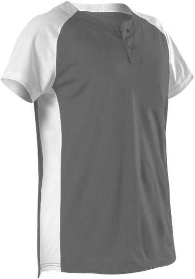 Alleson Athletic 522PDWG Girl&#39;s Two Button Fastpitch Jersey - Charcoal White - HIT a Double - 1