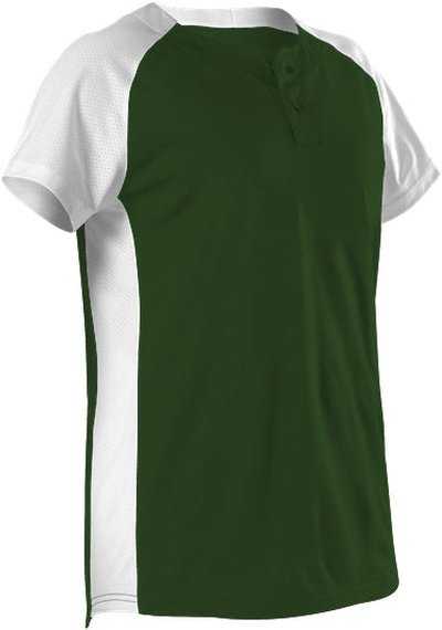 Alleson Athletic 522PDWG Girl&#39;s Two Button Fastpitch Jersey - Forest White - HIT a Double - 1