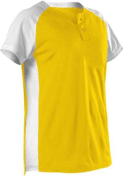 Alleson Athletic 522PDWG Girl&#39;s Two Button Fastpitch Jersey - Light Gold White - HIT a Double - 1