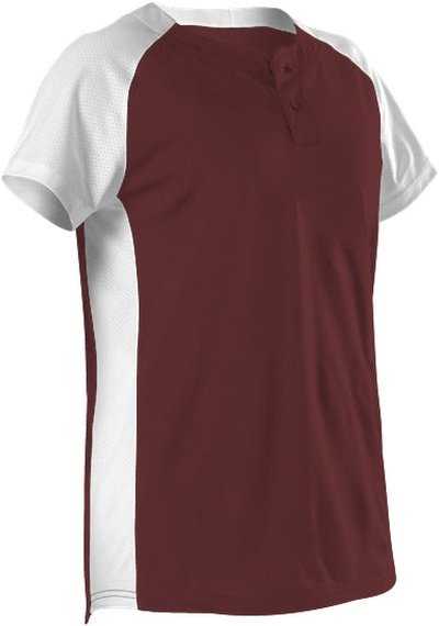 Alleson Athletic 522PDWG Girl&#39;s Two Button Fastpitch Jersey - Maroon White - HIT a Double - 1