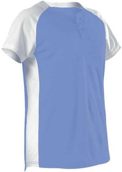 Alleson Athletic 522PDWG Girl&#39;s Two Button Fastpitch Jersey - Sky Blue White - HIT a Double - 1