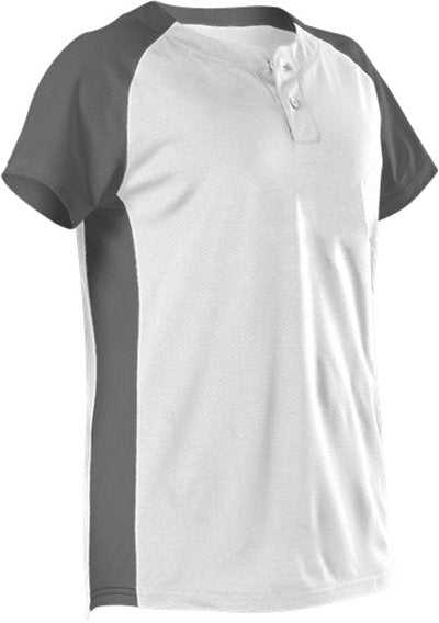 Alleson Athletic 522PDWG Girl&#39;s Two Button Fastpitch Jersey - White Charcoal - HIT a Double - 1