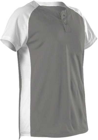 Alleson Athletic 522PDW Women&#39;s Two Button Fastpitch Jersey - Silver White - HIT a Double - 1