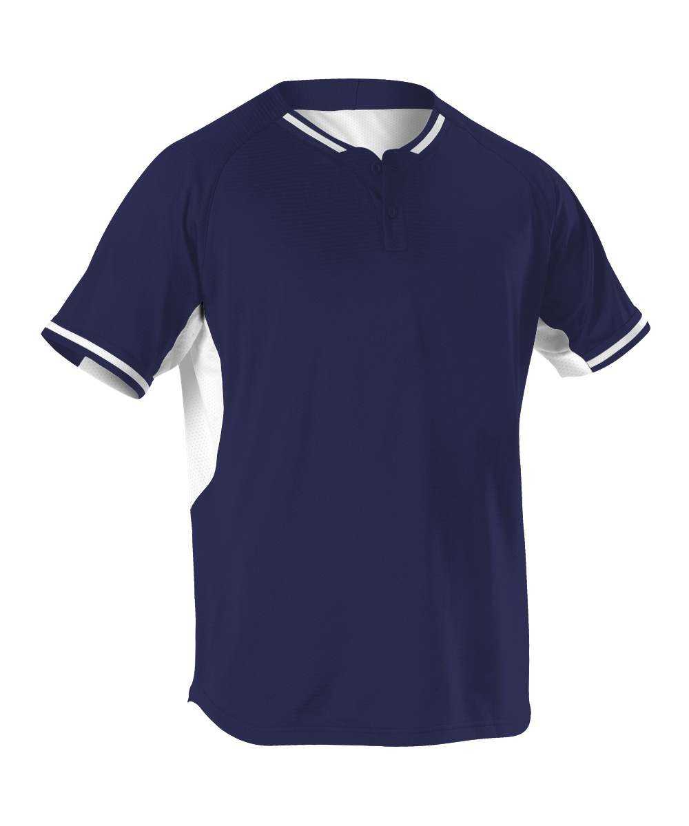 Alleson Athletic 524PDY Youth 2 Button Baseball Jersey - Navy White - HIT a Double - 1