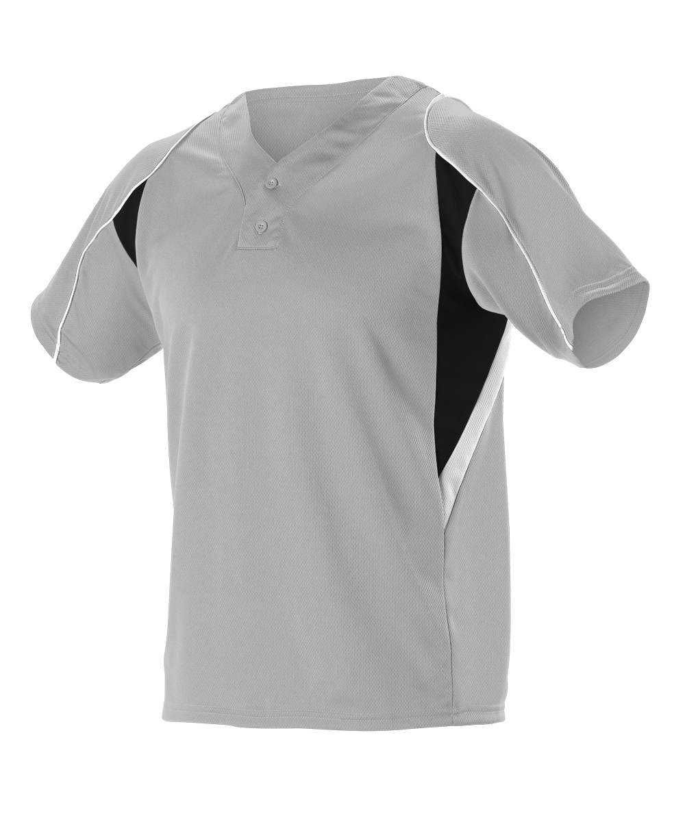 Alleson Athletic 529Y Youth 2 Button Henley Baseball Jersey - Gray Black White - HIT a Double - 1
