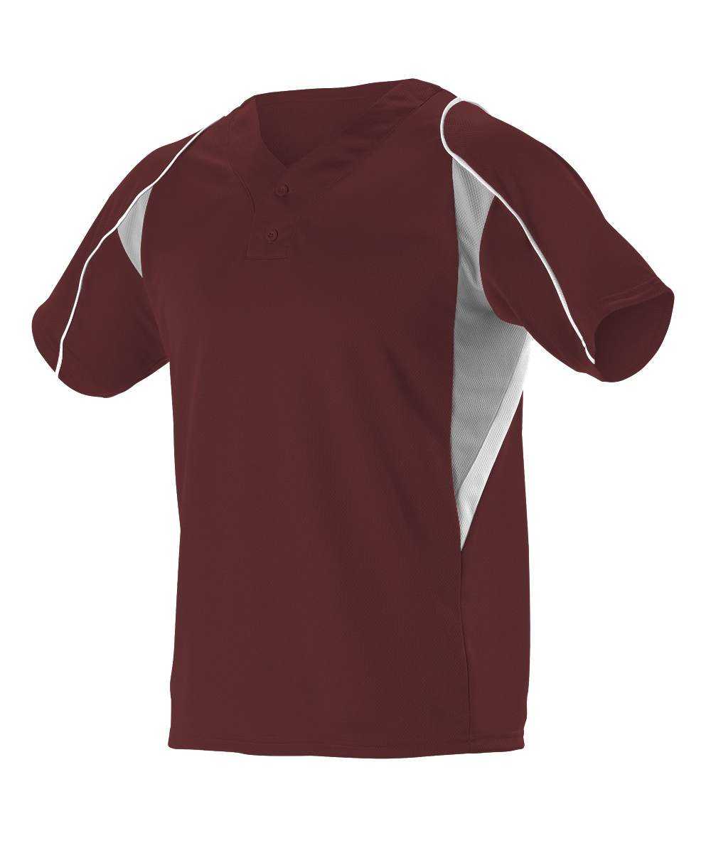 Alleson Athletic 529Y Youth 2 Button Henley Baseball Jersey - Maroon Gray White - HIT a Double - 1