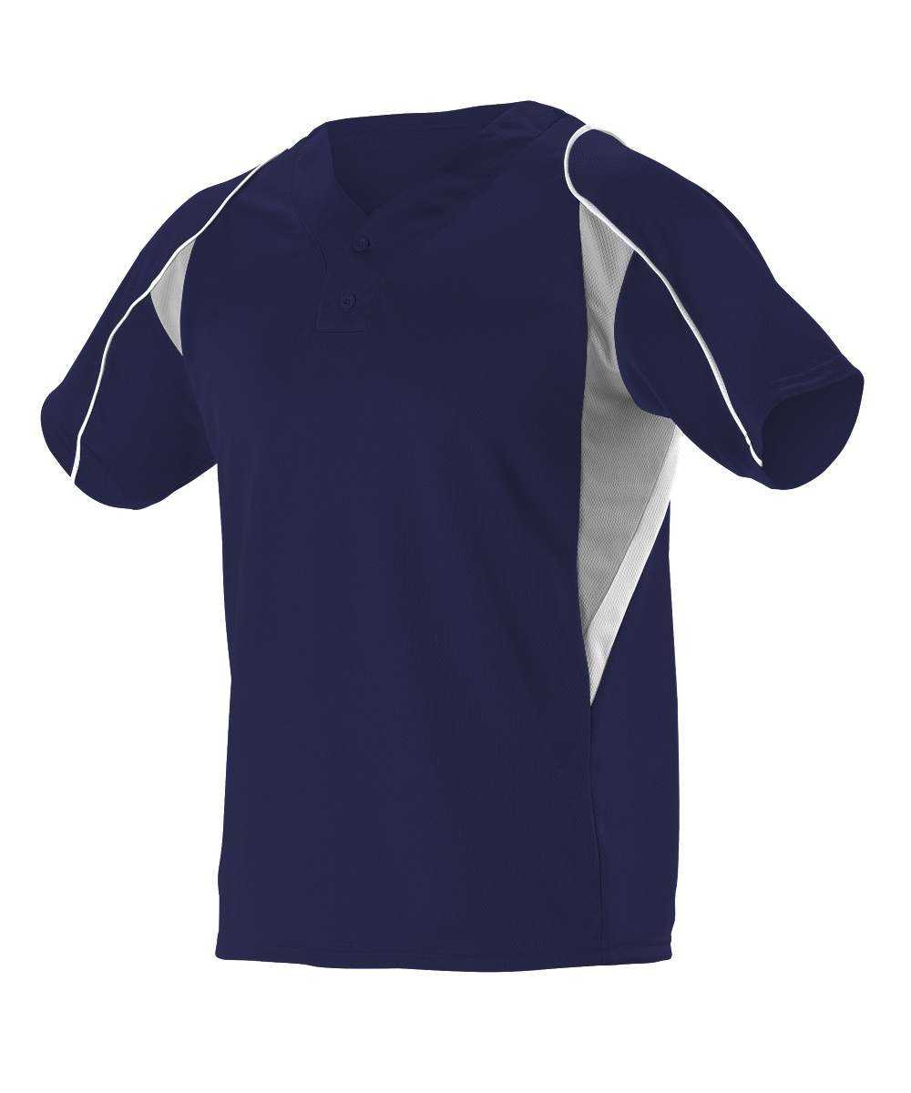 Alleson Athletic 529Y Youth 2 Button Henley Baseball Jersey - Navy Gray White - HIT a Double - 1