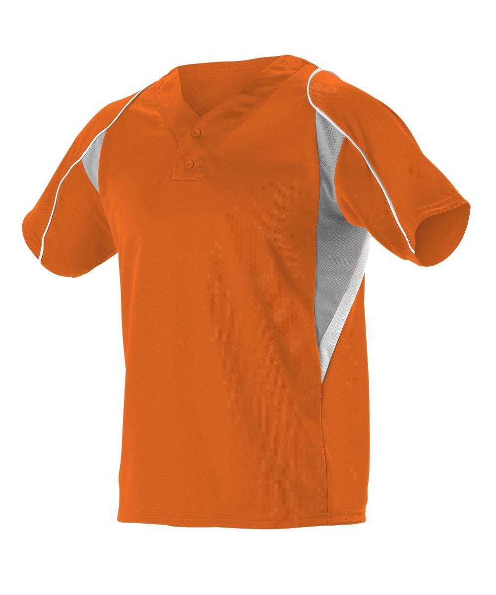 Alleson Athletic 529Y Youth 2 Button Henley Baseball Jersey - Orange Gray White - HIT a Double - 1