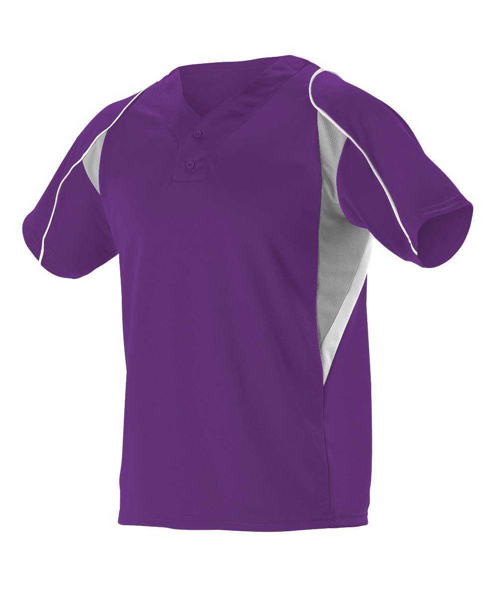Alleson Athletic 529Y Youth 2 Button Henley Baseball Jersey - Purple Gray White - HIT a Double - 1