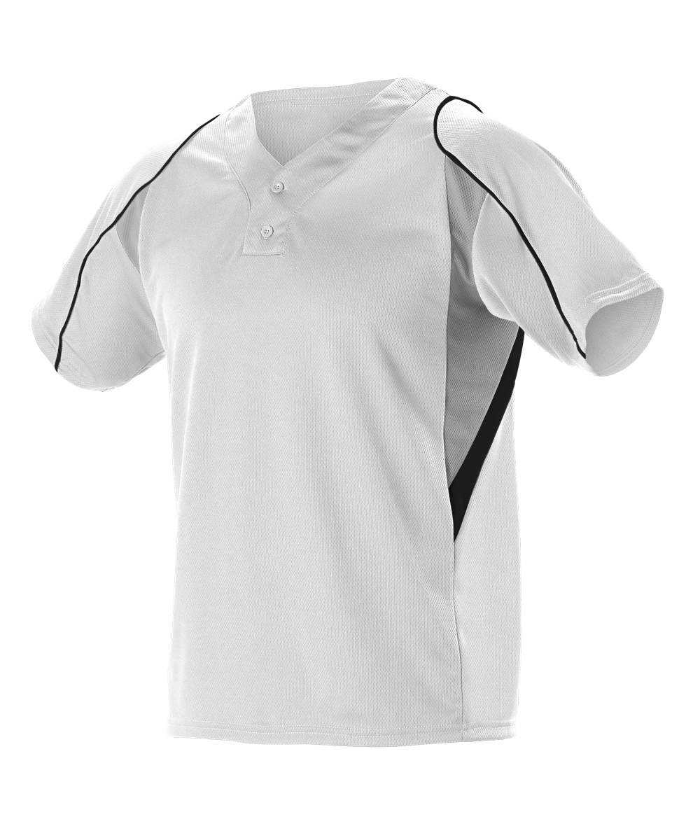 Alleson Athletic 529Y Youth 2 Button Henley Baseball Jersey - White Gray Black - HIT a Double - 1