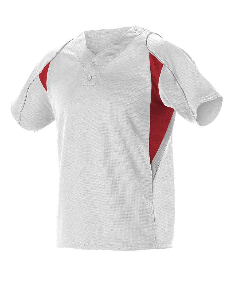 Alleson Athletic 529Y Youth 2 Button Henley Baseball Jersey - White Scarlet Gray - HIT a Double - 1