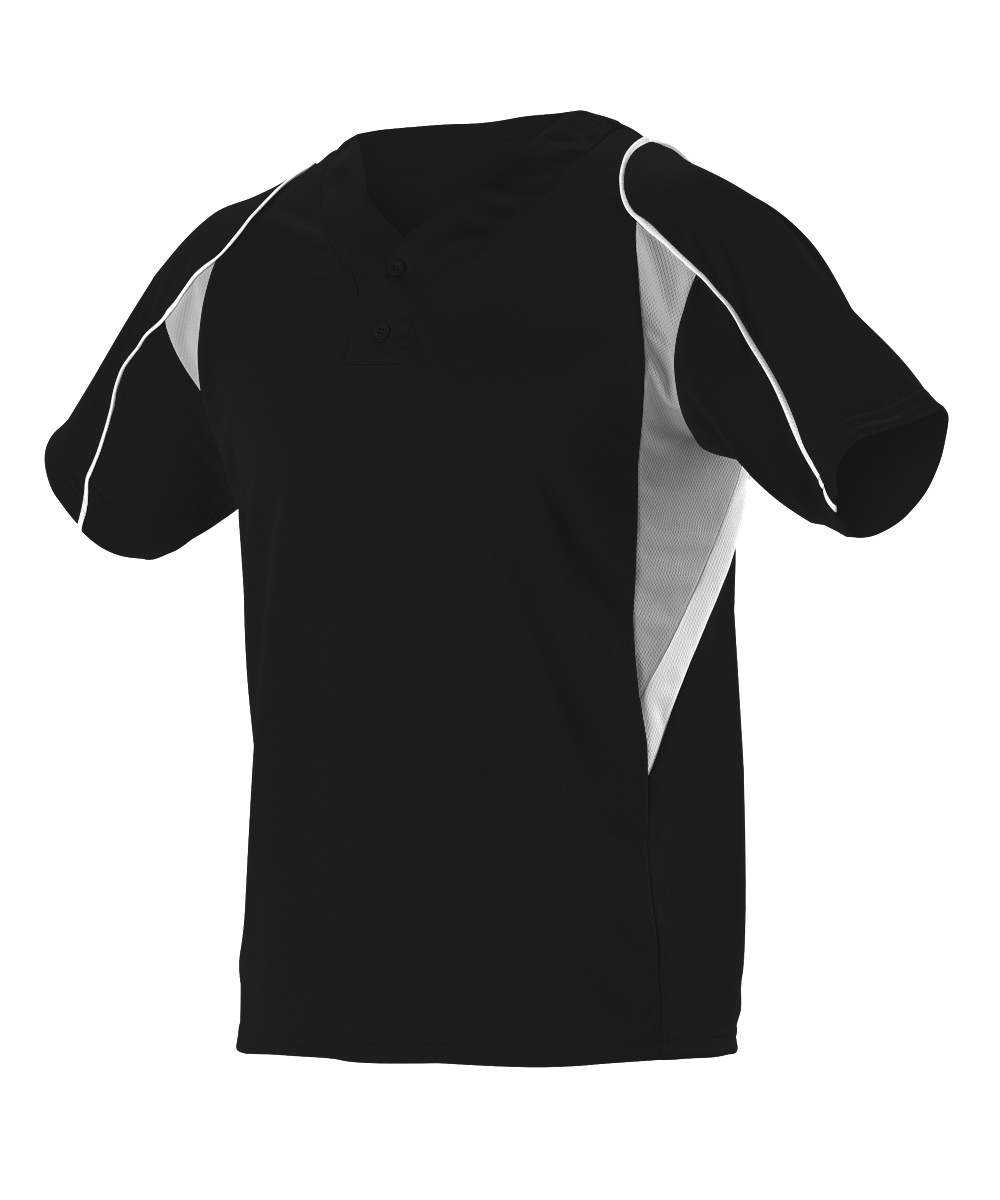 Alleson Athletic 529 Adult 2 Button Henley Baseball Jersey - Black Gray White - HIT a Double - 1