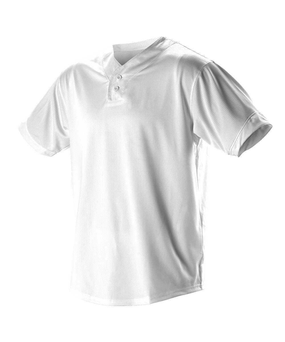 Alleson Athletic 52MTHJ Adult Two Button Mesh Baseball Jersey with Piping - White - HIT a Double - 1