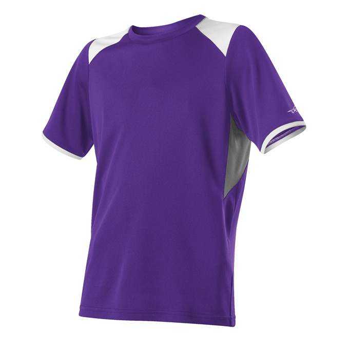 Alleson Athletic 530CJY Youth Baseball Crew Neck Jersey - Purple Grey White - HIT a Double - 1