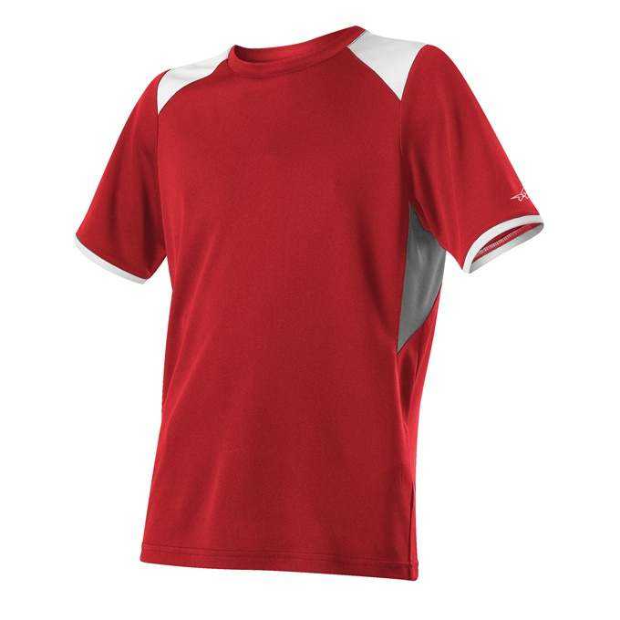 Alleson Athletic 530CJY Youth Baseball Crew Neck Jersey - Red Grey White - HIT a Double - 1