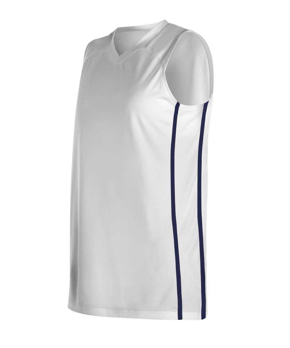 Alleson Athletic 535JW Women&#39;s Basketball Jersey - White Navy - HIT a Double - 1
