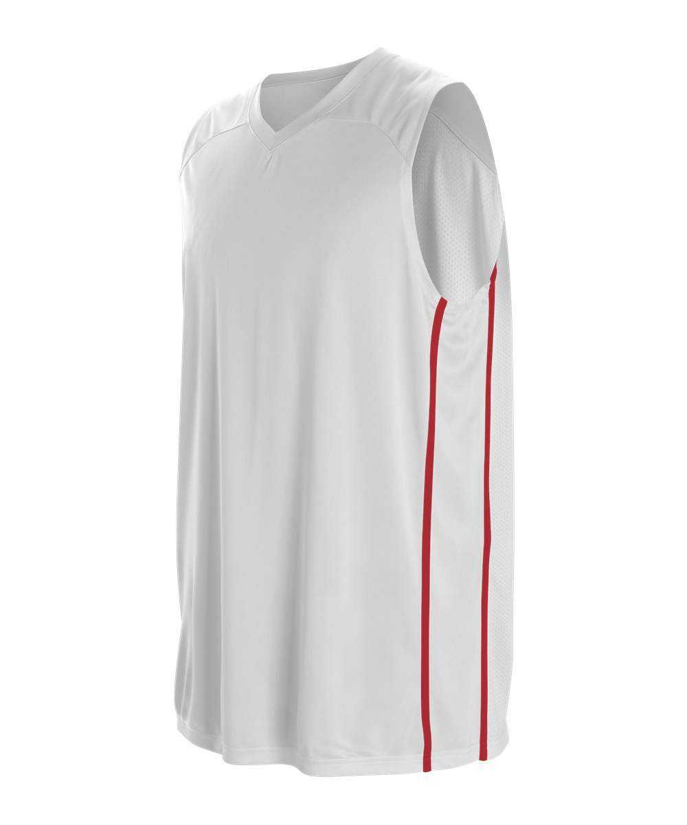 Alleson Athletic 535JY Youth Basketball Jersey - White Scarlet - HIT a Double - 1