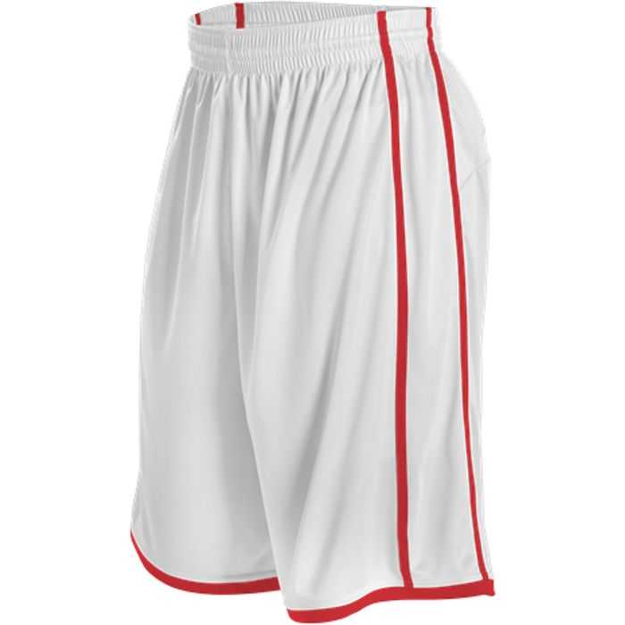 Alleson Athletic 535PY Youth Basketball Short - White Scarlet - HIT a Double - 1