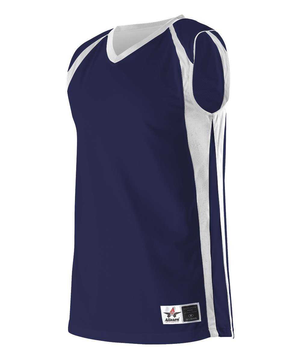 Alleson Athletic 54MMRW Women&#39;s Reversible Basketball Jersey - Navy White - HIT a Double - 1
