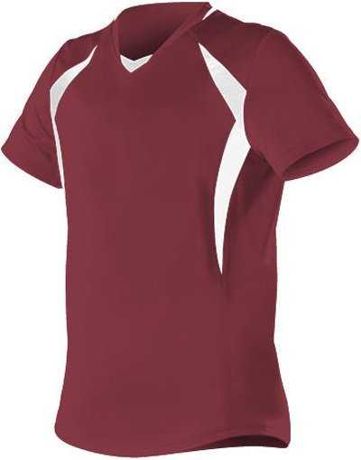 Alleson Athletic 552JG Girl&#39;s Short Sleeve Fastpitch Jersey - Cardinal White - HIT a Double - 1