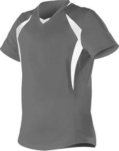 Alleson Athletic 552JG Girl&#39;s Short Sleeve Fastpitch Jersey - Charcoal White - HIT a Double - 1
