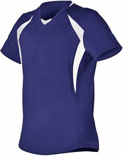 Alleson Athletic 552JG Girl&#39;s Short Sleeve Fastpitch Jersey - Navy White - HIT a Double - 1
