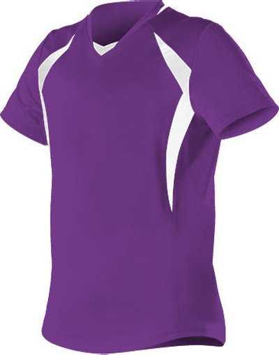 Alleson Athletic 552JG Girl&#39;s Short Sleeve Fastpitch Jersey - Purple White - HIT a Double - 1