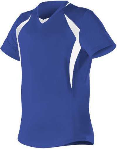 Alleson Athletic 552JG Girl&#39;s Short Sleeve Fastpitch Jersey - Royal White - HIT a Double - 1