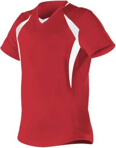 Alleson Athletic 552JG Girl&#39;s Short Sleeve Fastpitch Jersey - Scarlet White - HIT a Double - 1