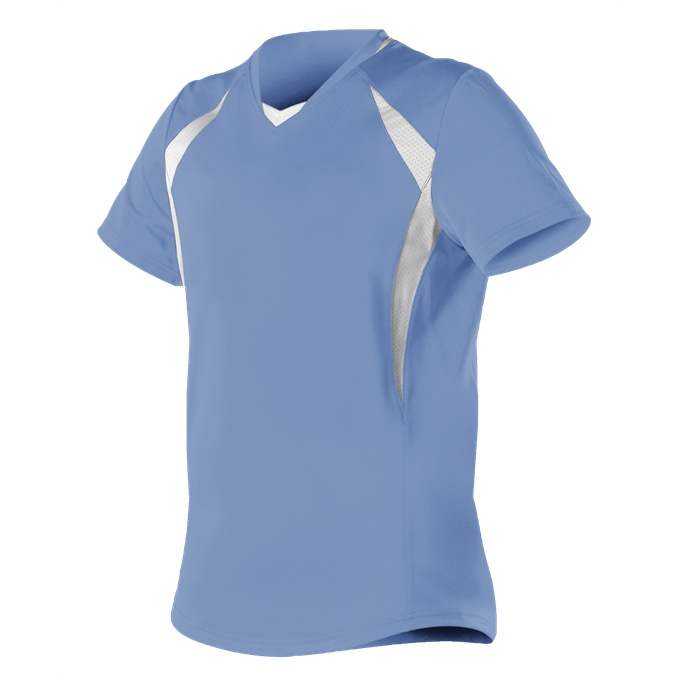 Alleson Athletic 552JG Girl&#39;s Short Sleeve Fastpitch Jersey - Sky Blue White - HIT a Double - 1