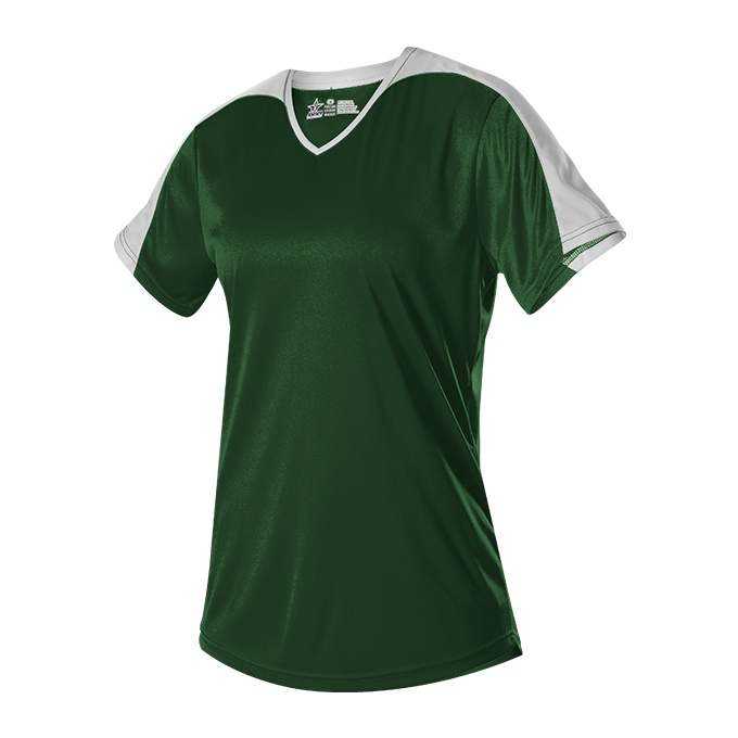 Alleson Athletic 558VG Girls V Neck Fastpitch Jersey - Forest White - HIT a Double - 1