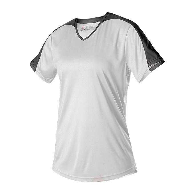 Alleson Athletic 558VG Girls V Neck Fastpitch Jersey - White Black - HIT a Double - 1