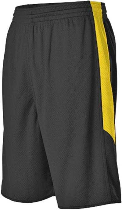 Alleson Athletic 589PSPY Youth Single Ply Reversible Short - Black Light Gold - HIT a Double - 1
