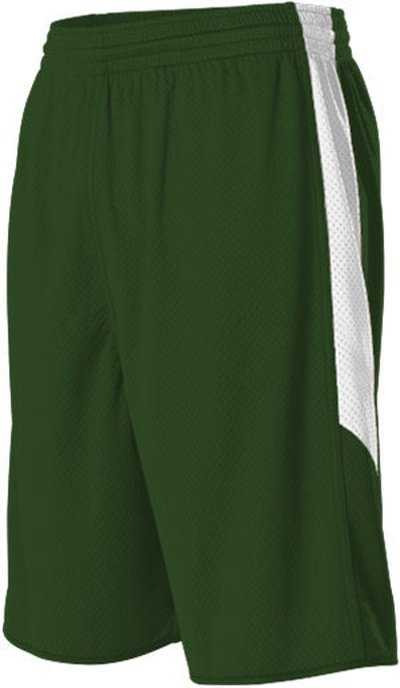 Alleson Athletic 589PSPY Youth Single Ply Reversible Short - Dark Green White - HIT a Double - 1