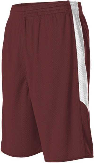Alleson Athletic 589PSPY Youth Single Ply Reversible Short - Maroon White - HIT a Double - 1