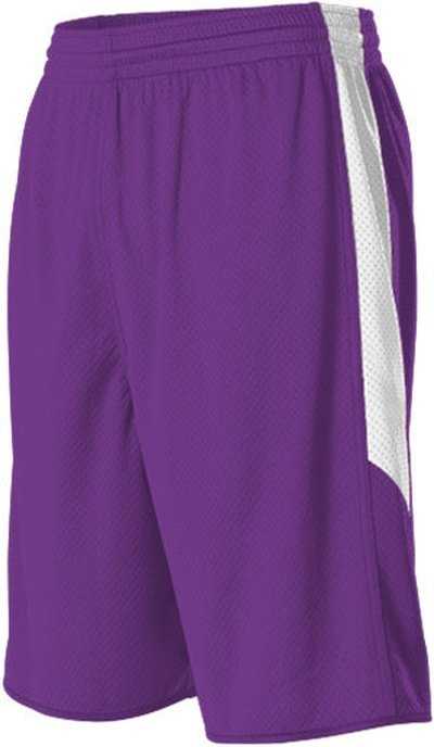 Alleson Athletic 589PSPY Youth Single Ply Reversible Short - Purple White - HIT a Double - 1