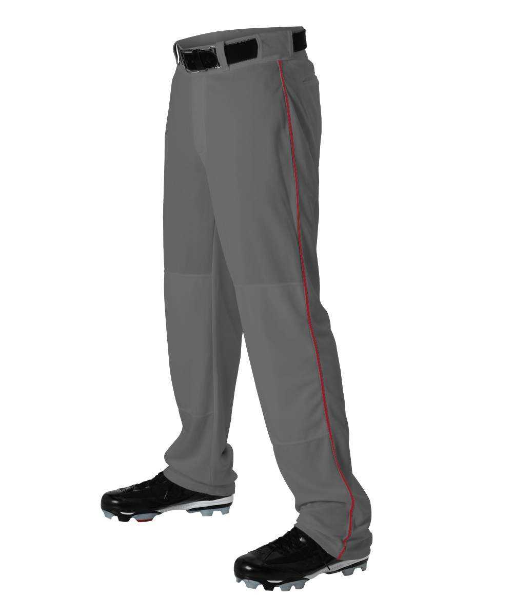 Alleson Athletic 605WLBY Youth Baseball Pant with Braid - Charcoal Scarlet - HIT a Double - 1