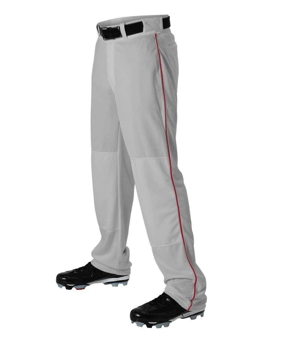 Alleson Athletic 605WLBY Youth Baseball Pant with Braid - Gray Scarlet - HIT a Double - 1