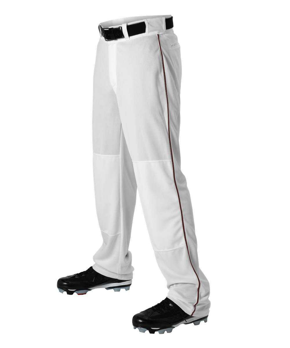 Alleson Athletic 605WLBY Youth Baseball Pant with Braid - White Maroon - HIT a Double - 1