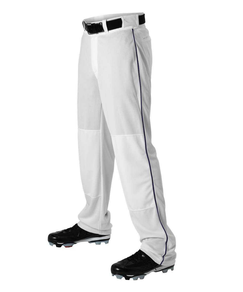 Alleson Athletic 605WLBY Youth Baseball Pant with Braid - White Navy - HIT a Double - 1