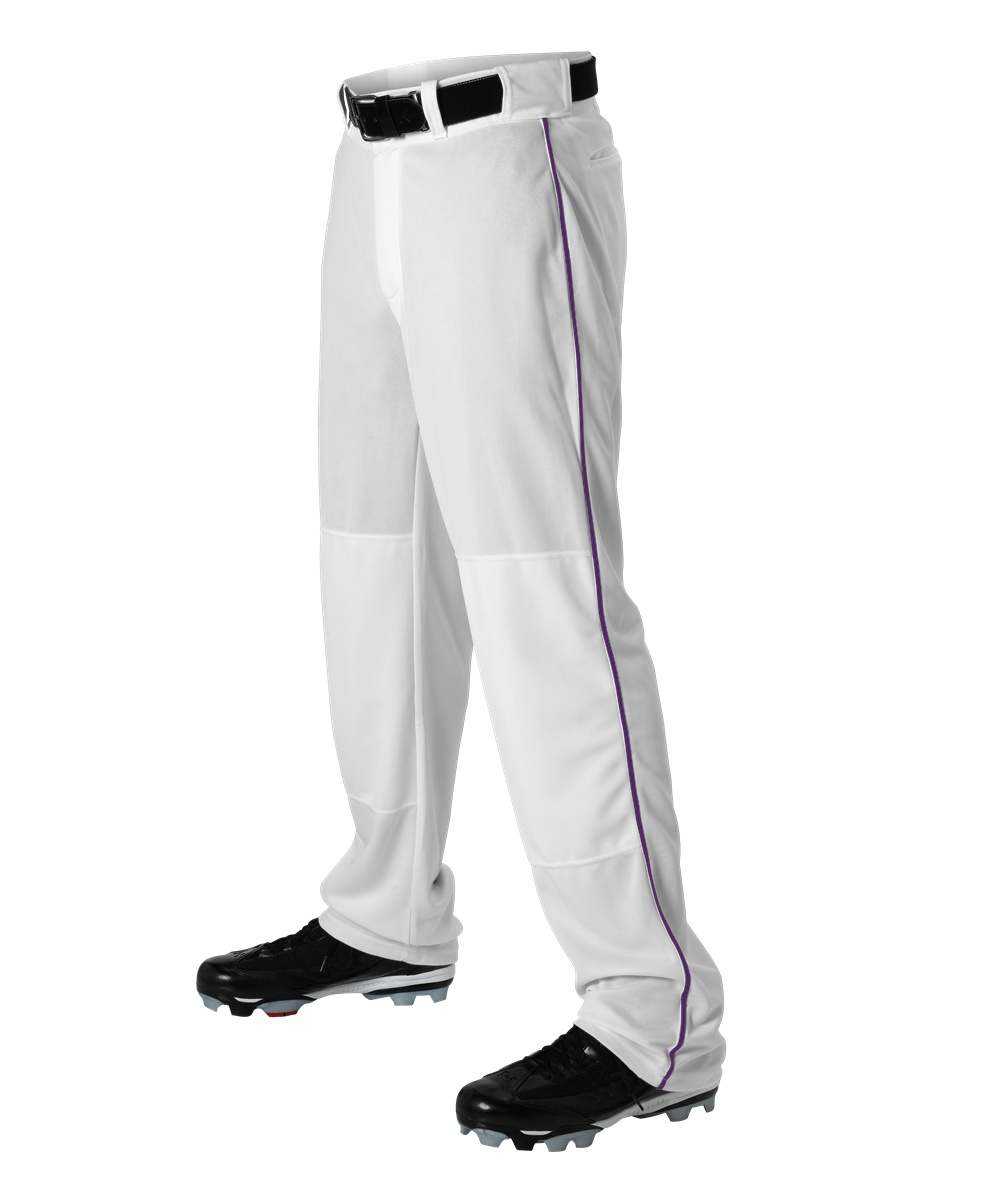 Alleson Athletic 605WLBY Youth Baseball Pant with Braid - White Purple - HIT a Double - 1