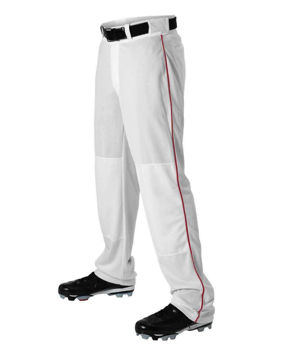 Alleson Athletic 605WLBY Youth Baseball Pant with Braid - White Scarlet - HIT a Double - 1