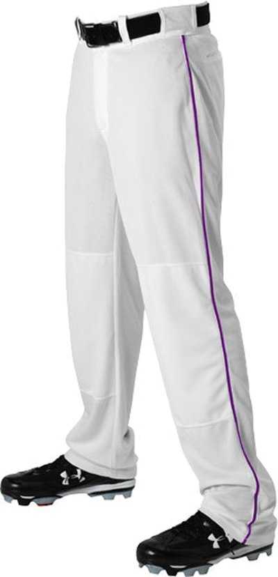 Alleson Athletic 605WLB Adult Baseball Pant with Braid - White Purple - HIT a Double - 1