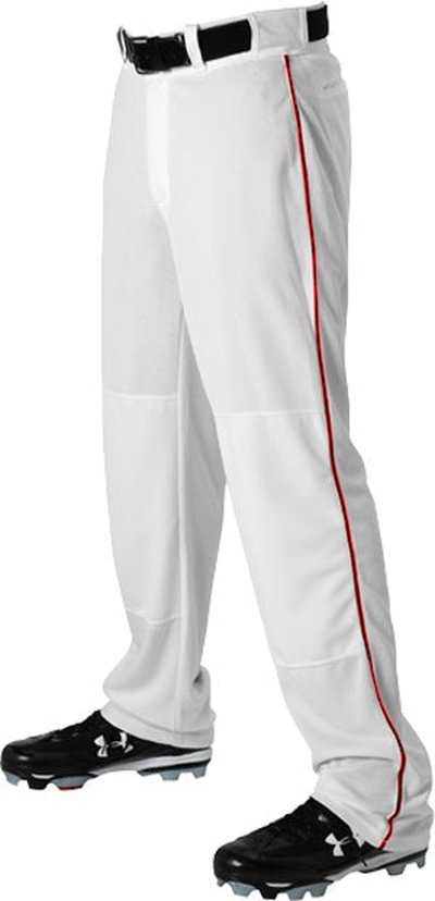 Alleson Athletic 605WLB Adult Baseball Pant with Braid - White Scarlet - HIT a Double - 1