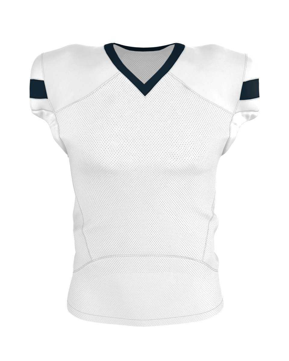 Alleson Athletic 754Y Youth Pro Flex Cut Belt Length Football Jersey - White Navy - HIT a Double - 1