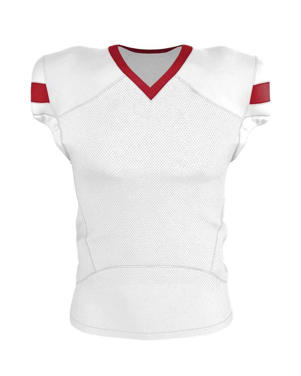 Alleson Athletic 754 Adult Pro Flex Cut Belt Length Football Jersey - White Red - HIT a Double - 1