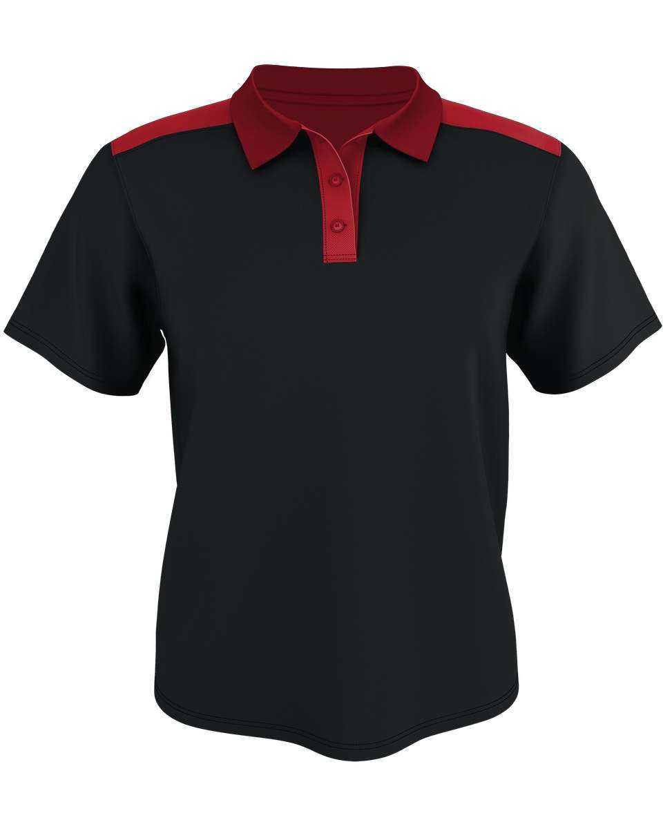 Alleson Athletic GPL6 Adult Color Block Gameday Basic Polo - Black Red - HIT a Double - 1