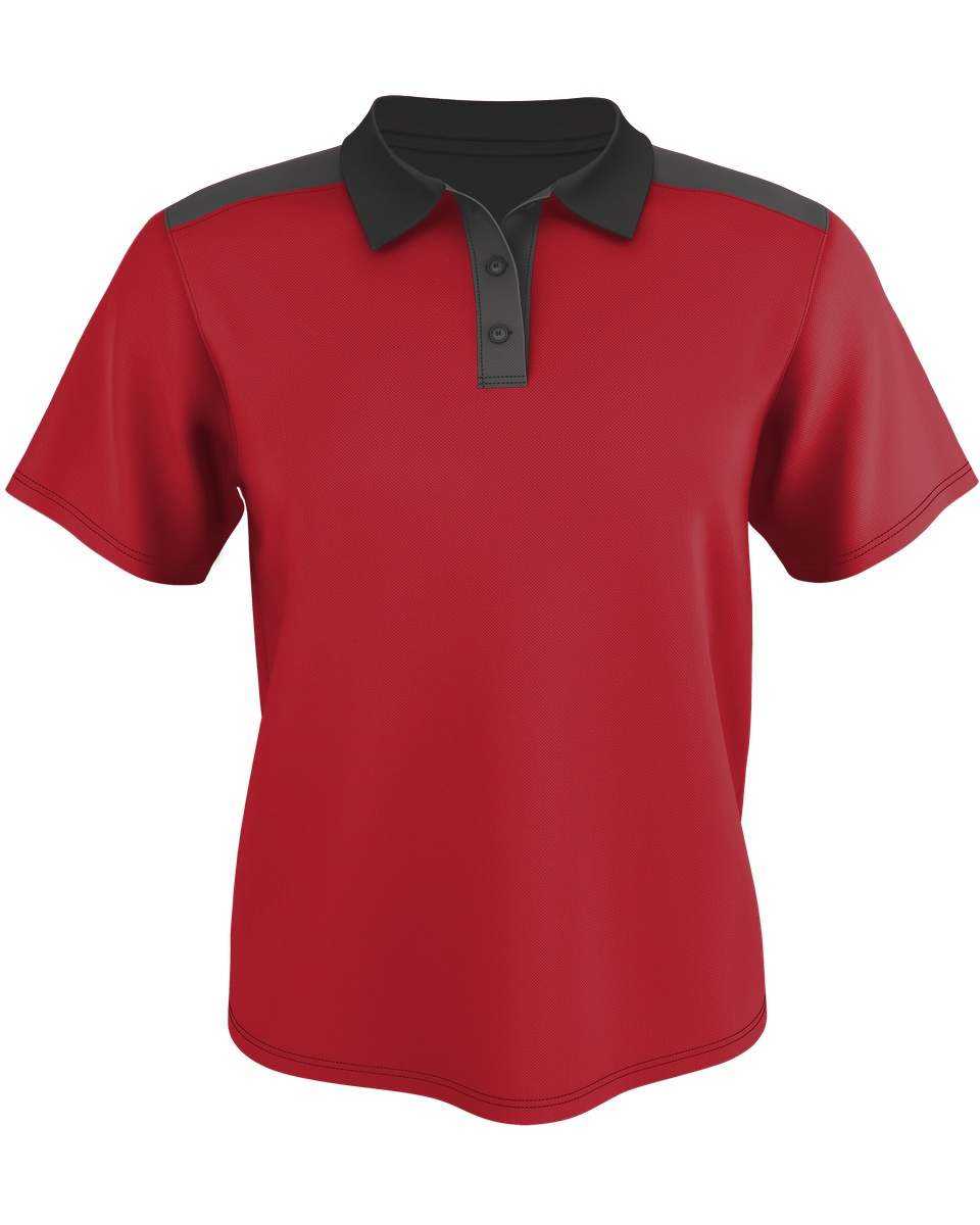 Alleson Athletic GPL6 Adult Color Block Gameday Basic Polo - Red Charcoal Solid - HIT a Double - 1