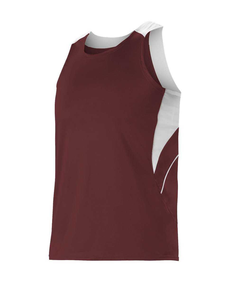 Alleson Athletic R1LFJ Men's Loose Fit Track Tank - Maroon White - HIT a Double - 1